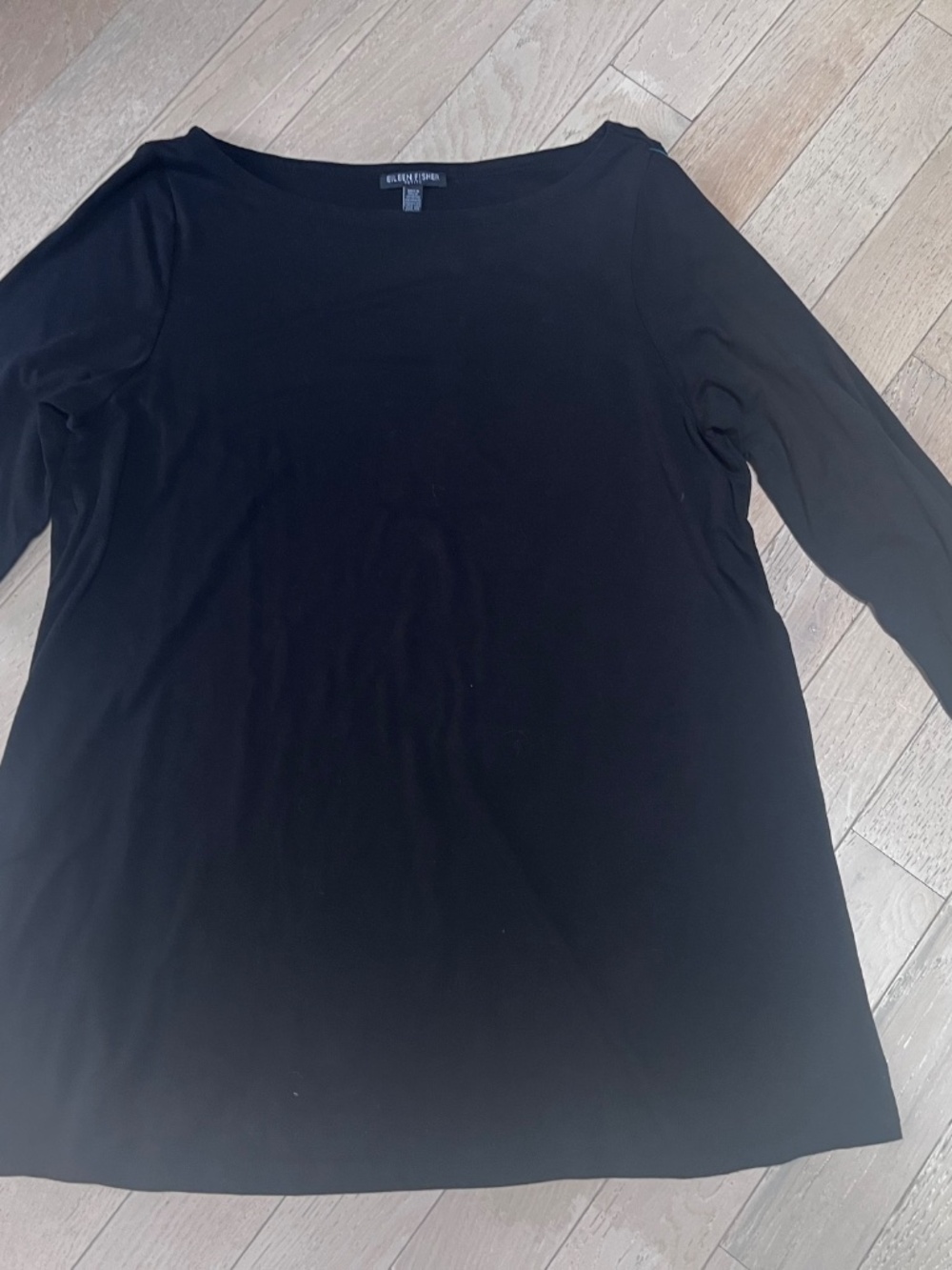 Eileen Fisher Black Crew Neck Tunic Top Womens Large Petite LP Minimalist